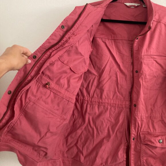 LL Bean Pink Full Zip Jacket 100% Cotton Preppy Classic Travel Lightweight 1X - Picture 7 of 13